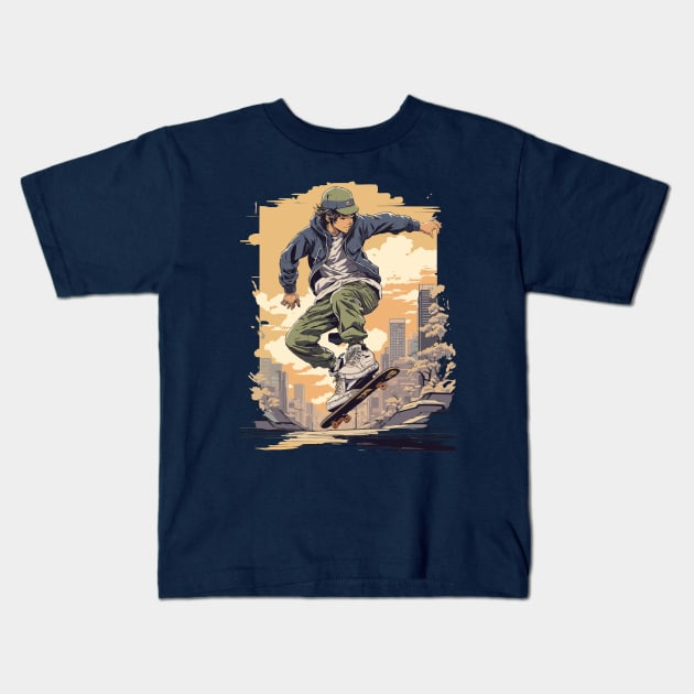 Anime skateboarder Kids T-Shirt by Alex